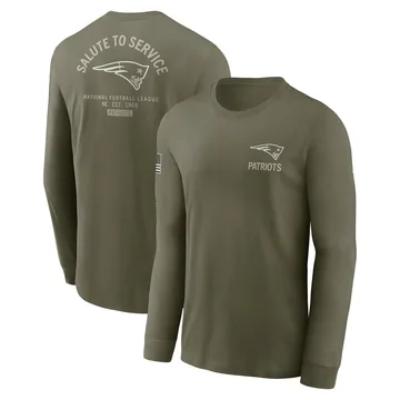 Men's New England Patriots Olive 2025 Salute to Service Sideline Long Sleeve T-Shirt By Nike