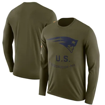 Men's New England Patriots Olive Legend 2018 Salute to Service Sideline Performance Long Sleeve T-Shirt By Nike