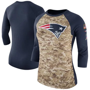 Women's New England Patriots Camo/Navy Legend Salute to Service 2017 Three-Quarter Raglan Sleeve T-Shirt By Nike