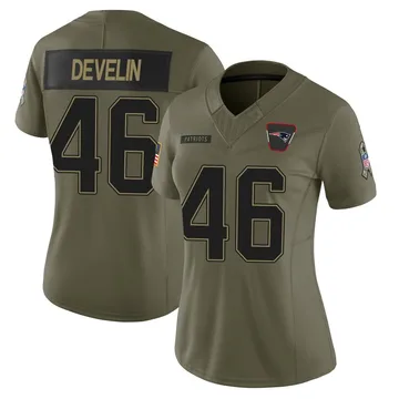Women's New England Patriots James Develin Olive Limited 2025 Salute to Service Jersey By Nike