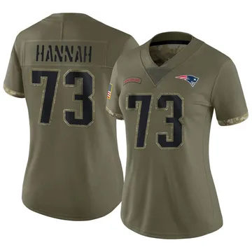 Women's New England Patriots John Hannah Olive Limited 2022 Salute To Service Jersey By Nike