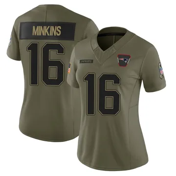 Women's New England Patriots Josh Minkins Olive Limited 2025 Salute to Service Jersey By Nike