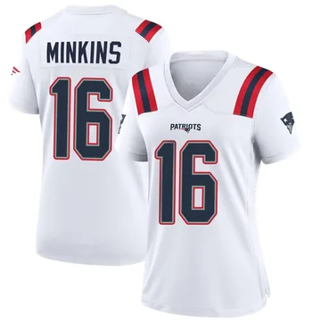 Women's New England Patriots Josh Minkins White Game Jersey By Nike