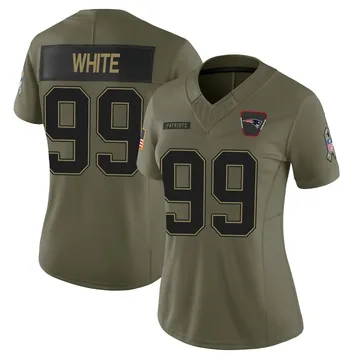 Women's New England Patriots Keion White Olive Limited 2025 Salute to Service Jersey By Nike
