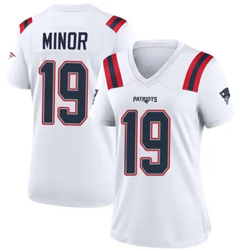 Women's New England Patriots Kobee Minor White Game Jersey By Nike
