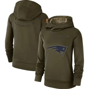 Women's New England Patriots Olive 2018 Salute to Service Team Logo Performance Pullover Hoodie By Nike