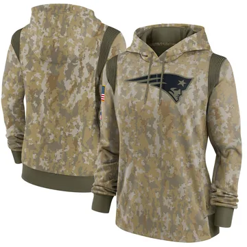 Women's New England Patriots Olive 2021 Salute to Service Therma Performance Pullover Hoodie By Nike