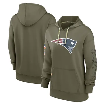 Women's New England Patriots Olive 2022 Salute to Service Performance Pullover Hoodie By Nike