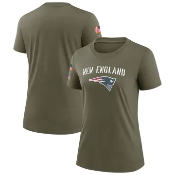 Women's New England Patriots Olive Legend 2022 Salute To Service T-Shirt By Nike