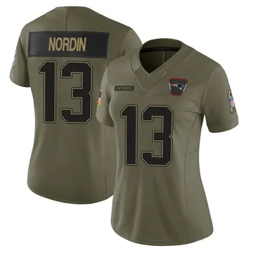 Women's New England Patriots Quinn Nordin Olive Limited 2025 Salute to Service Jersey By Nike