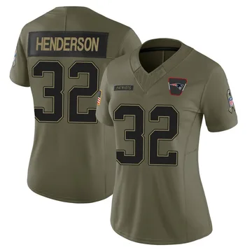 Women's New England Patriots TreVeyon Henderson Olive Limited 2025 Salute to Service Jersey By Nike