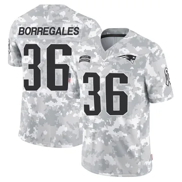 Youth New England Patriots Andy Borregales Arctic Camo Limited 2024 Salute to Service Jersey By Nike