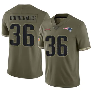 Youth New England Patriots Andy Borregales Olive Limited 2022 Salute To Service Jersey By Nike
