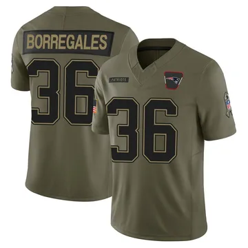 Youth New England Patriots Andy Borregales Olive Limited 2025 Salute to Service Jersey By Nike