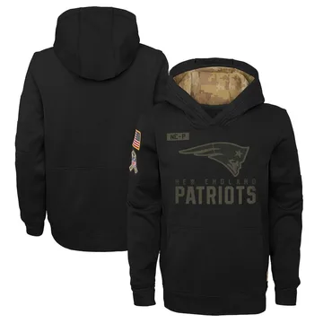Youth New England Patriots Black 2020 Salute to Service Pullover Performance Hoodie By Nike
