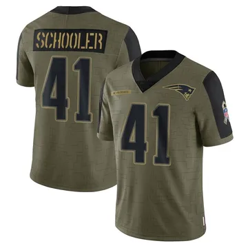 Youth New England Patriots Brenden Schooler Olive Limited 2021 Salute To Service Jersey By Nike