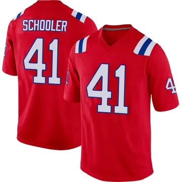 Youth New England Patriots Brenden Schooler Red Game Alternate Jersey By Nike