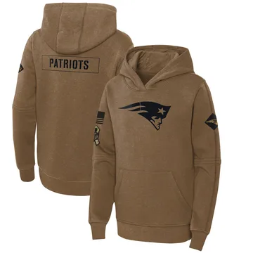 Youth New England Patriots Brown 2023 Salute to Service Club Fleece Pullover Hoodie By Nike