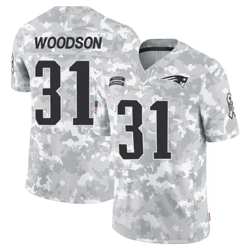 Youth New England Patriots Craig Woodson Arctic Camo Limited 2024 Salute to Service Jersey By Nike