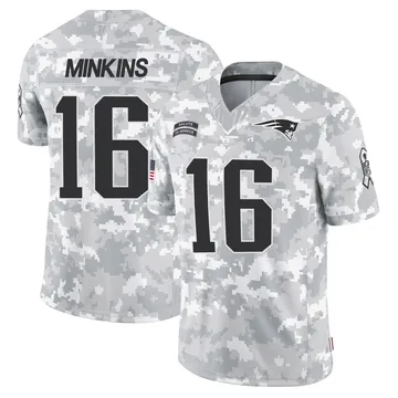 Youth New England Patriots Josh Minkins Arctic Camo Limited 2024 Salute to Service Jersey By Nike