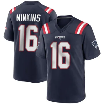Youth New England Patriots Josh Minkins Navy Blue Game Team Color Jersey By Nike