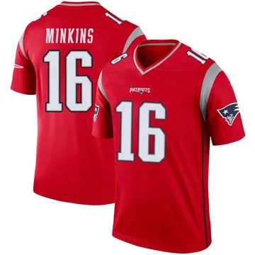 Youth New England Patriots Josh Minkins Red Legend Inverted Jersey By Nike