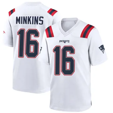 Youth New England Patriots Josh Minkins White Game Jersey By Nike