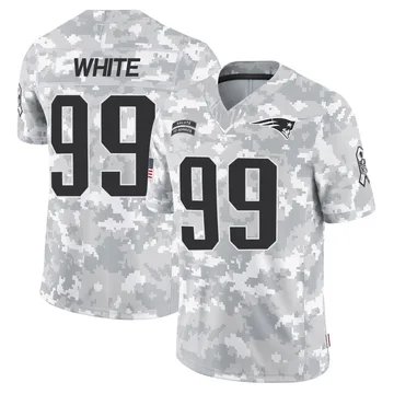 Youth New England Patriots Keion White Arctic Camo Limited 2024 Salute to Service Jersey By Nike