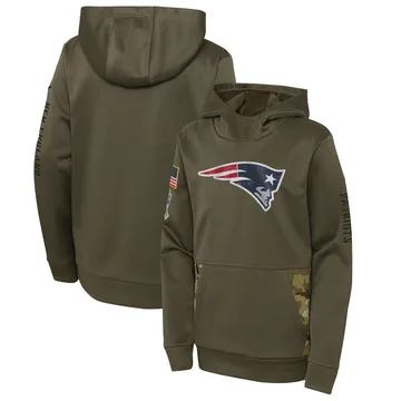 Youth New England Patriots Olive 2022 Salute to Service Performance Pullover Hoodie By Nike