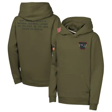 Youth New England Patriots Olive 2025 Salute to Service Club Fleece Hoodie By Nike