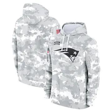 Youth New England Patriots White/Gray 2024 Salute To Service Pullover Hoodie By Nike